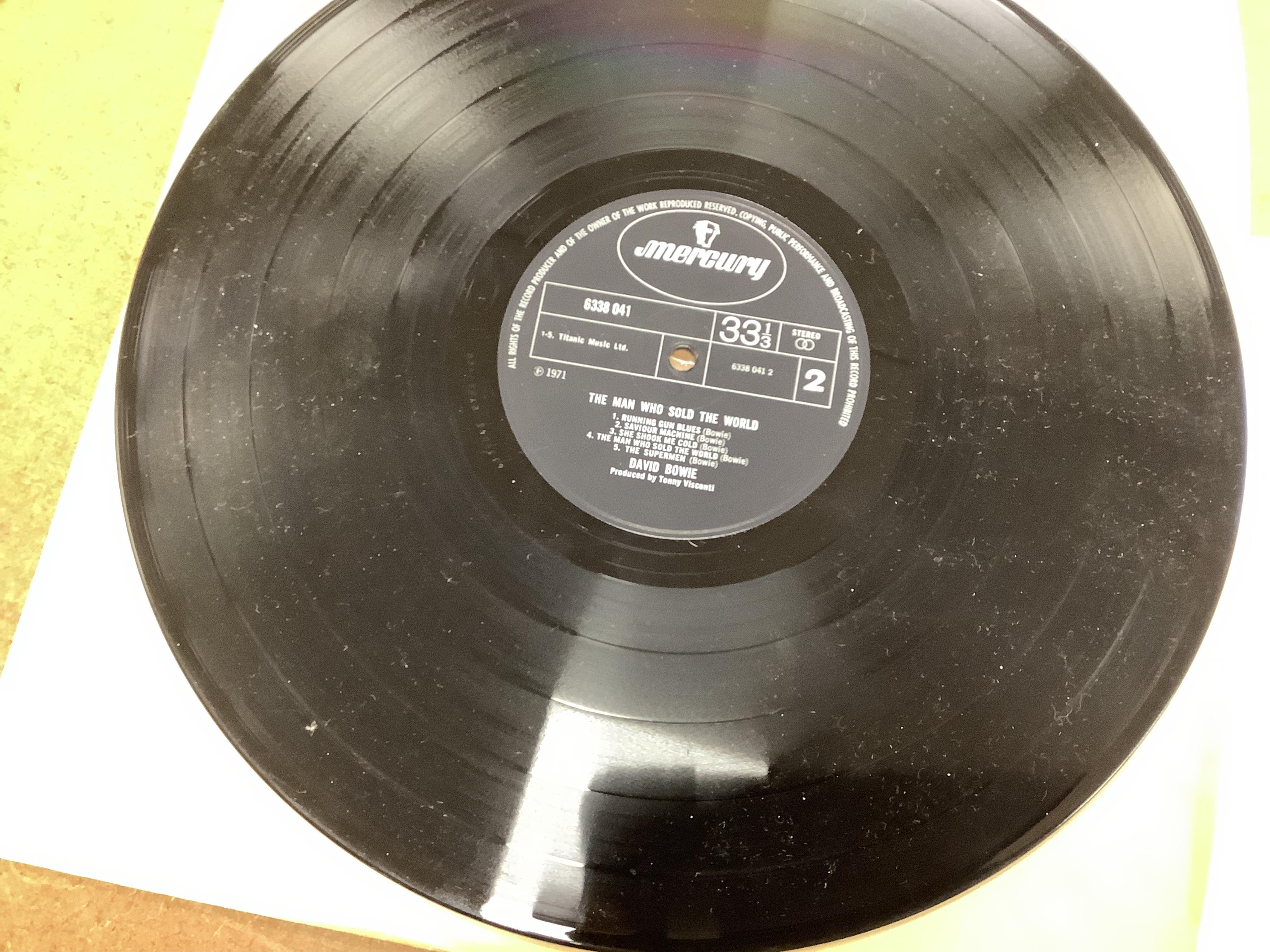 David Bowie, The Man Who Sold the World, 1971 LP record album, on Mercury label, 6338 041, in the scarce cover with Bowie wearing a dress and lying on a chaise lounge